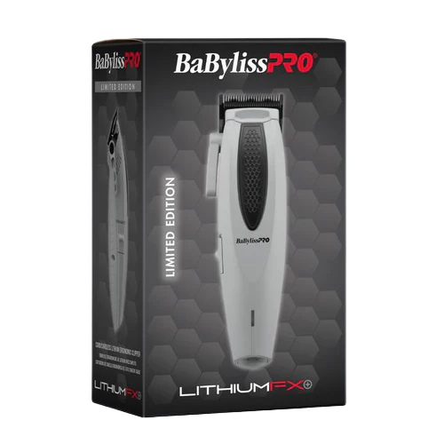 BaBylissPRO LithiumFX+ Limited Edition Cordless Clipper – Grey FX673NSGY box angle right