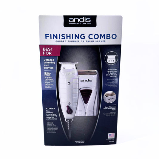 Andis Finishing Combo T-Outliner Trimmer and Pro Foil Lithium Shaver 17195 front of box