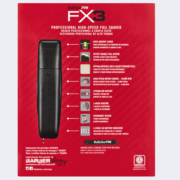 BaBylissPRO FX3 Professional High Speed Foil Black Cordless Shaver FXX3SB