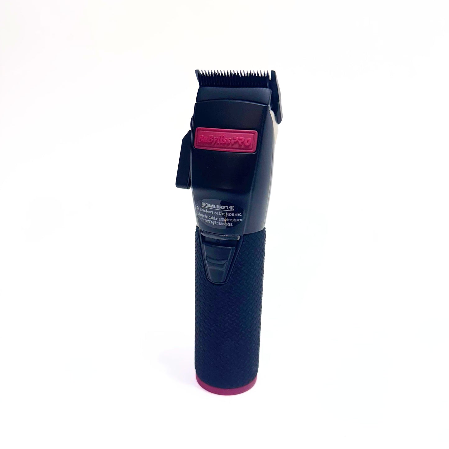 BaBylissPRO Influencer Collection Boost+ Cordless Clipper (Black/Red) FX870RI standing straight