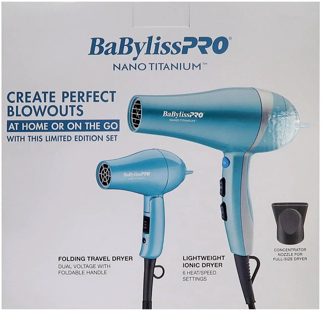 BaBylissPRO Nano Titanium Ionic Hair Dryer & Folding Travel Dryer Gift Set – BNTPP70