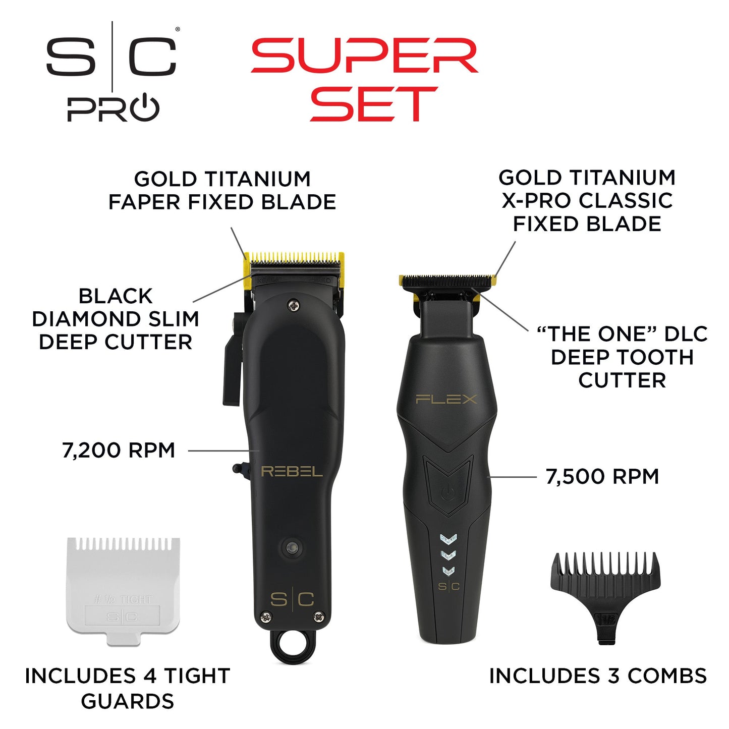 StyleCraft Pro Super Set Black Rebel Clipper & Flex Trimmer SC326B Specs