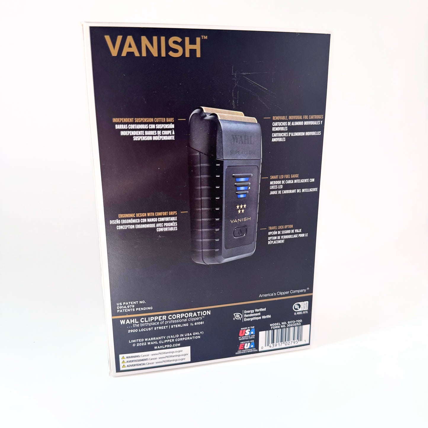 Wahl 5 Star Series Cord/Cordless Vanish Double Foil Shaver 8173-700 Close Shave back of box