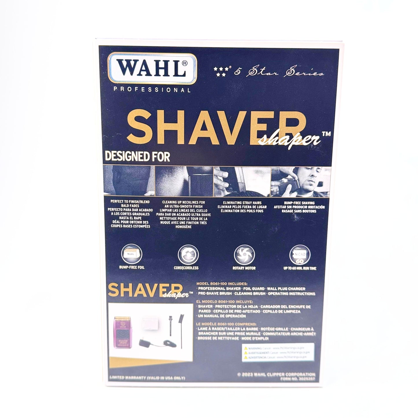 Wahl Professional 5 Star Super Close Cordless Double Foil Shaver Shaper box back