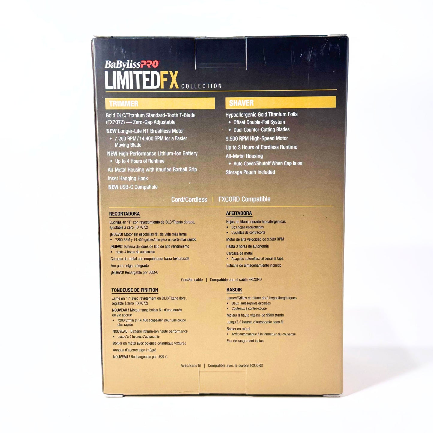 babylisspro goldfx trimmer and double foil shaver combo box back