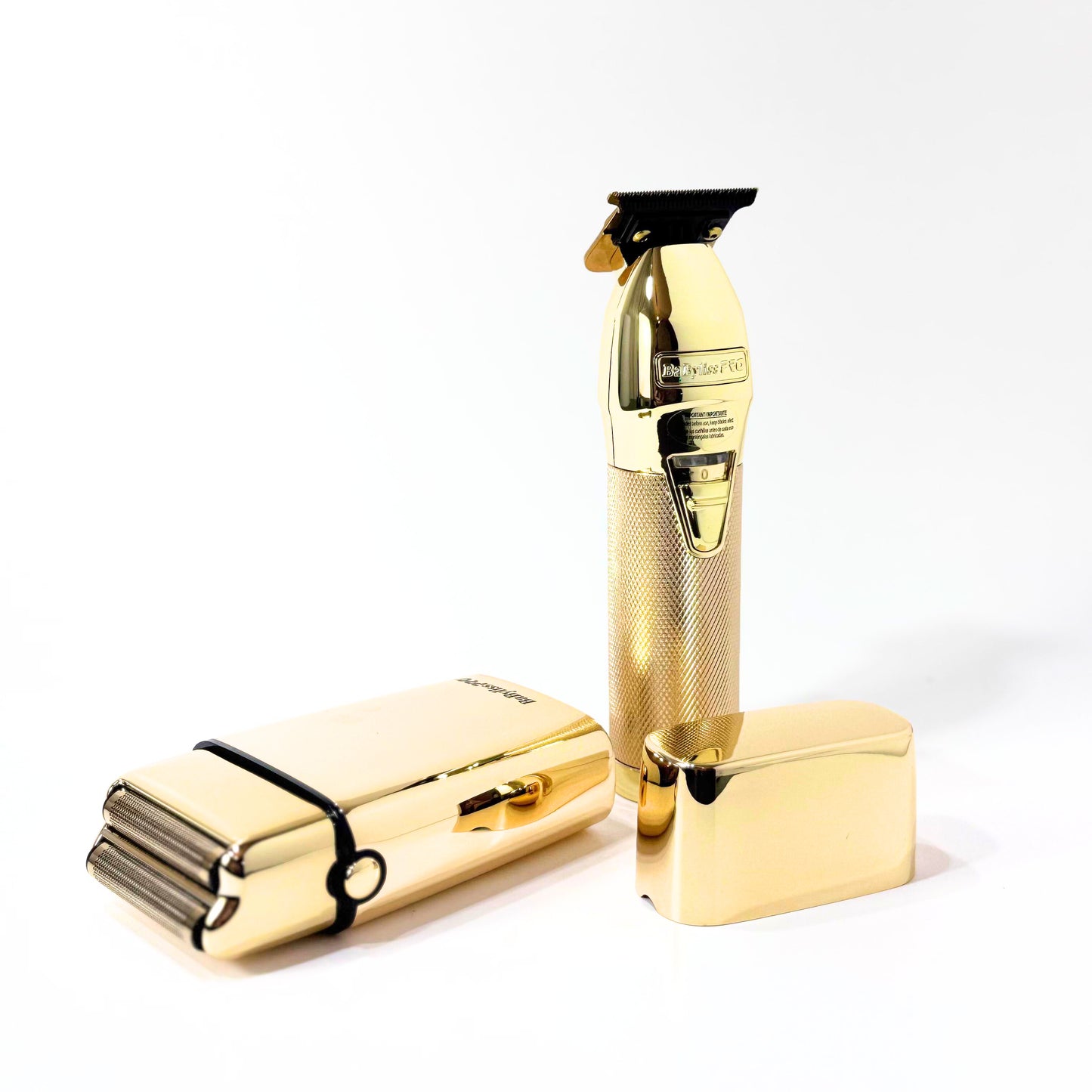 babylisspro goldfx trimmer and double foil shaver combo cap off next to trimmer