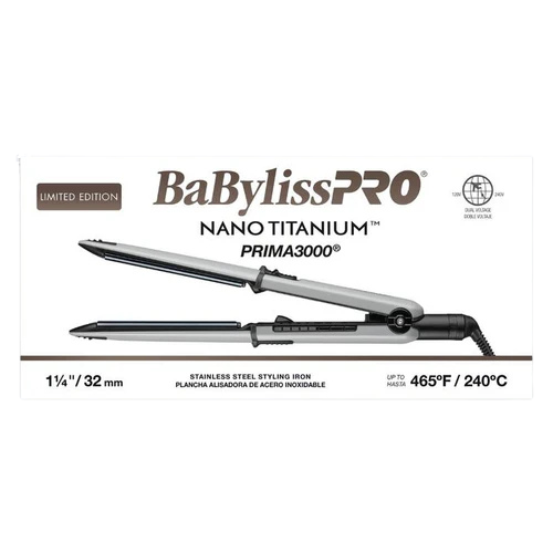 BaBylissPRO BNT3000TGY Stainless Steel Limited Edition 1.25" Nano Titanium Prima 3000 Styling Flat Iron – Grey