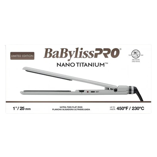 BaBylissPRO BNT4072TGY Ceramic Limited Edition 1″ Nano Titanium Ultra‑Thin Flat Iron – Grey