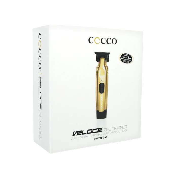Cocco Veloce Pro CVPT‑GOLD Cordless Trimmer – Gold front of box