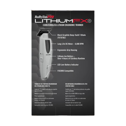 BaBylissPRO Limited Edition LithiumFX+ Cord/Cordless Trimmer – Grey FX773NGY back of box