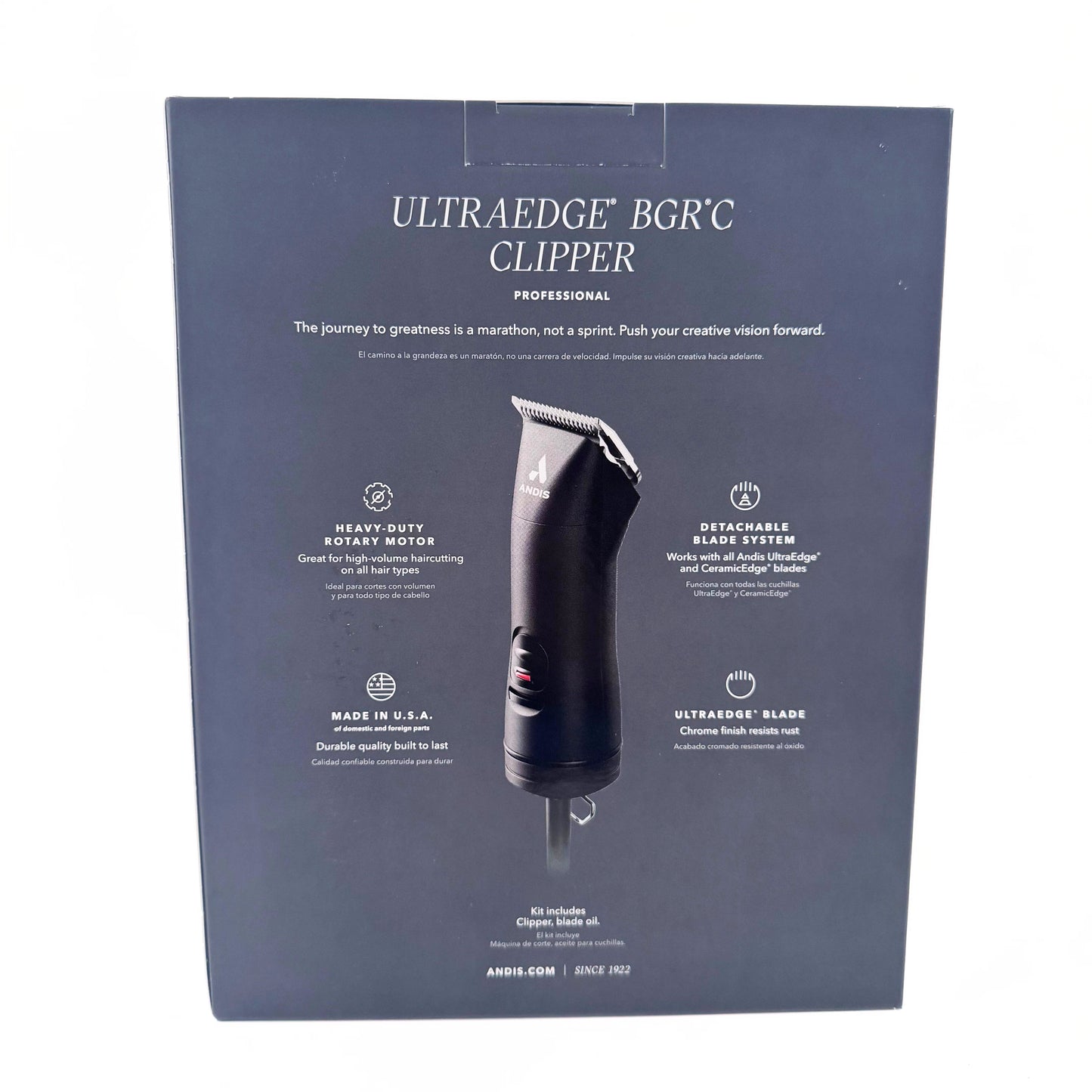 Andis Professional Ultra Edge BGRC Rotary Motor Detachable Blade Clipper 560249 back of box
