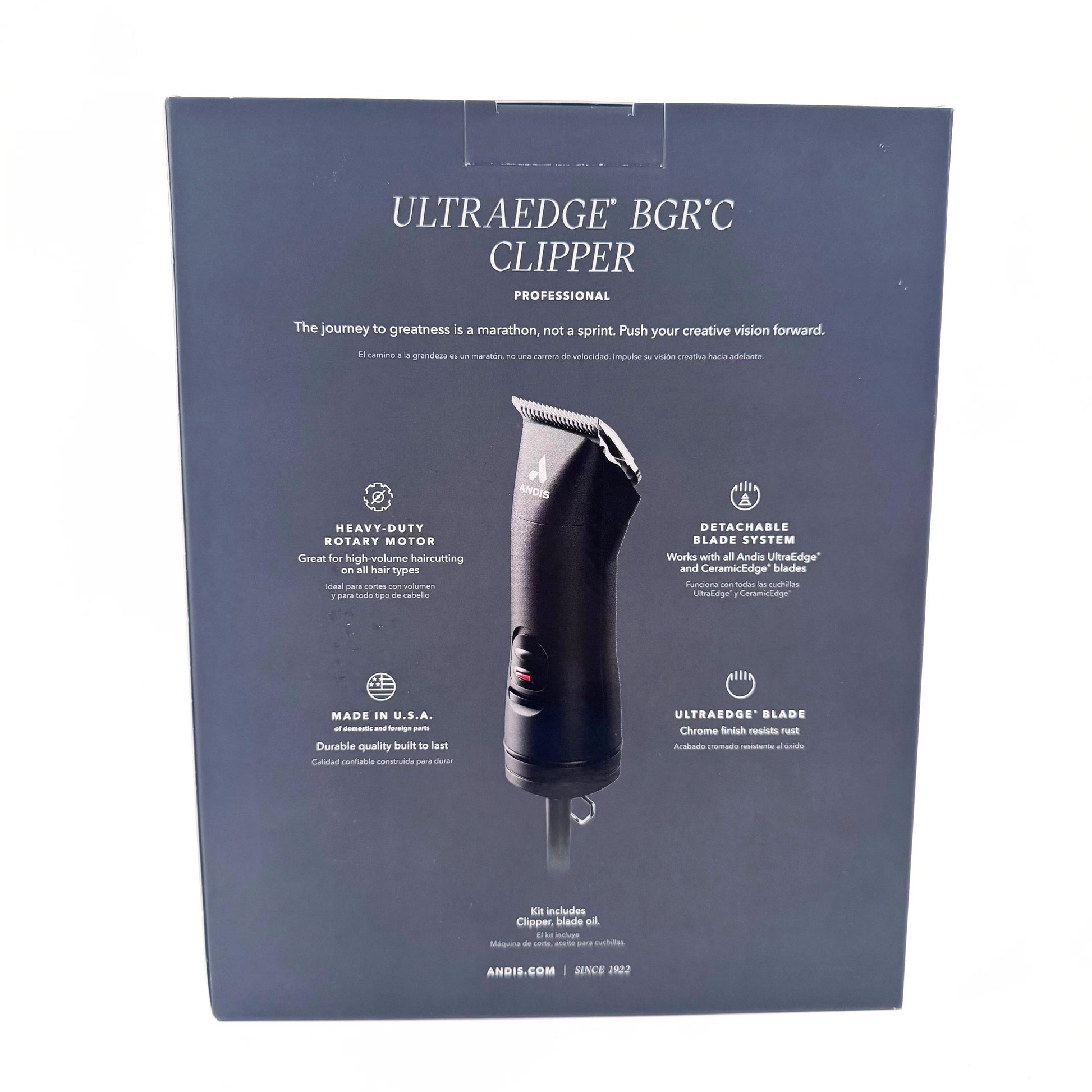 Andis Professional Ultra Edge BGRC Rotary Motor Detachable Blade Clipper 560249 back of box
