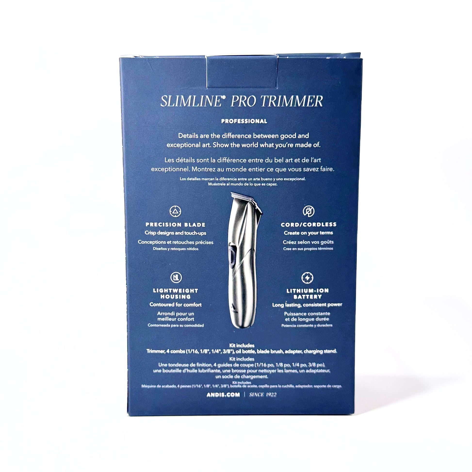 Andis Slimline Pro Li T-Blade  Trimmer box back