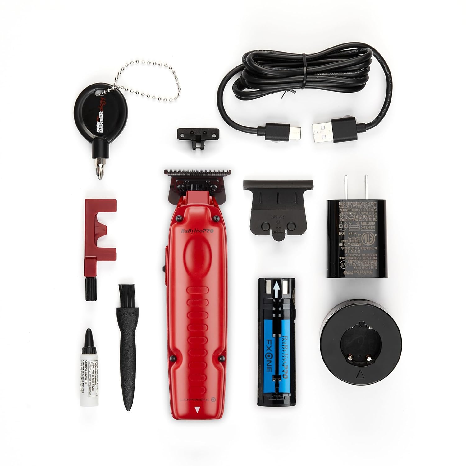 BaBylissPRO FXONE LO-PROFX Matte Red w/ Interchangeable Battery Clipper & Trimmer Combo FX829MR+FX729MR Trimmer with accessories