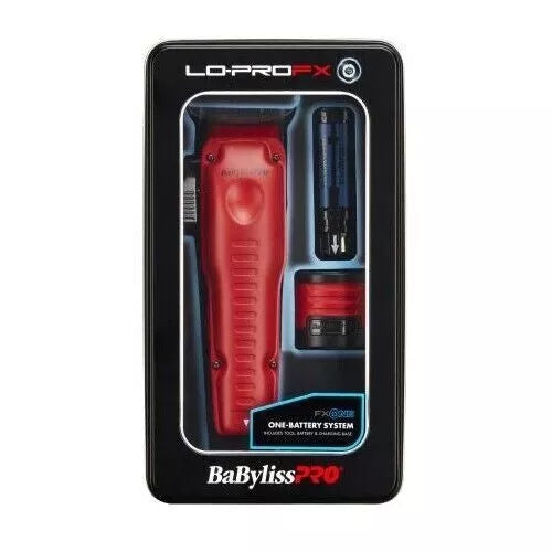 BaBylissPRO FXONE LO-PROFX Matte Red w/ Interchangeable Battery Clipper & Trimmer Combo FX829MR+FX729MR box