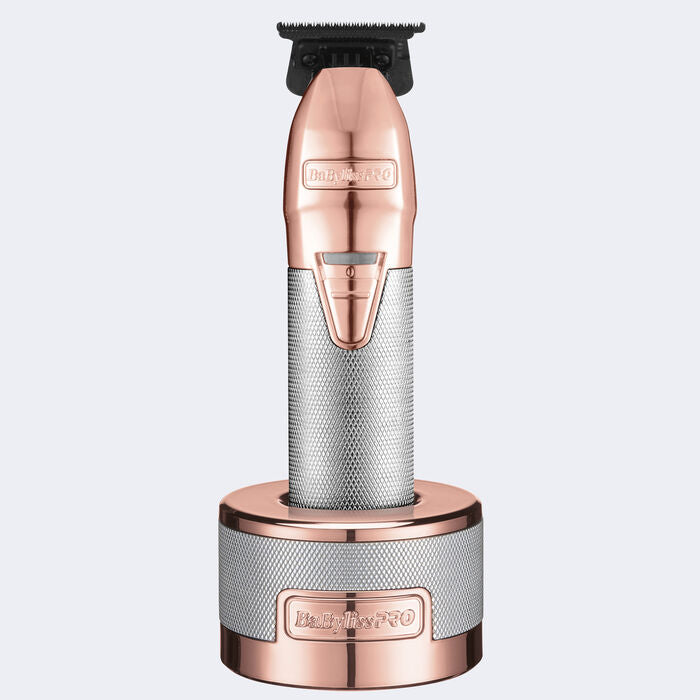 BaBylissPRO Rose Gold Trimmer Charging Base FX787BASE-RG Front View with Trimmer