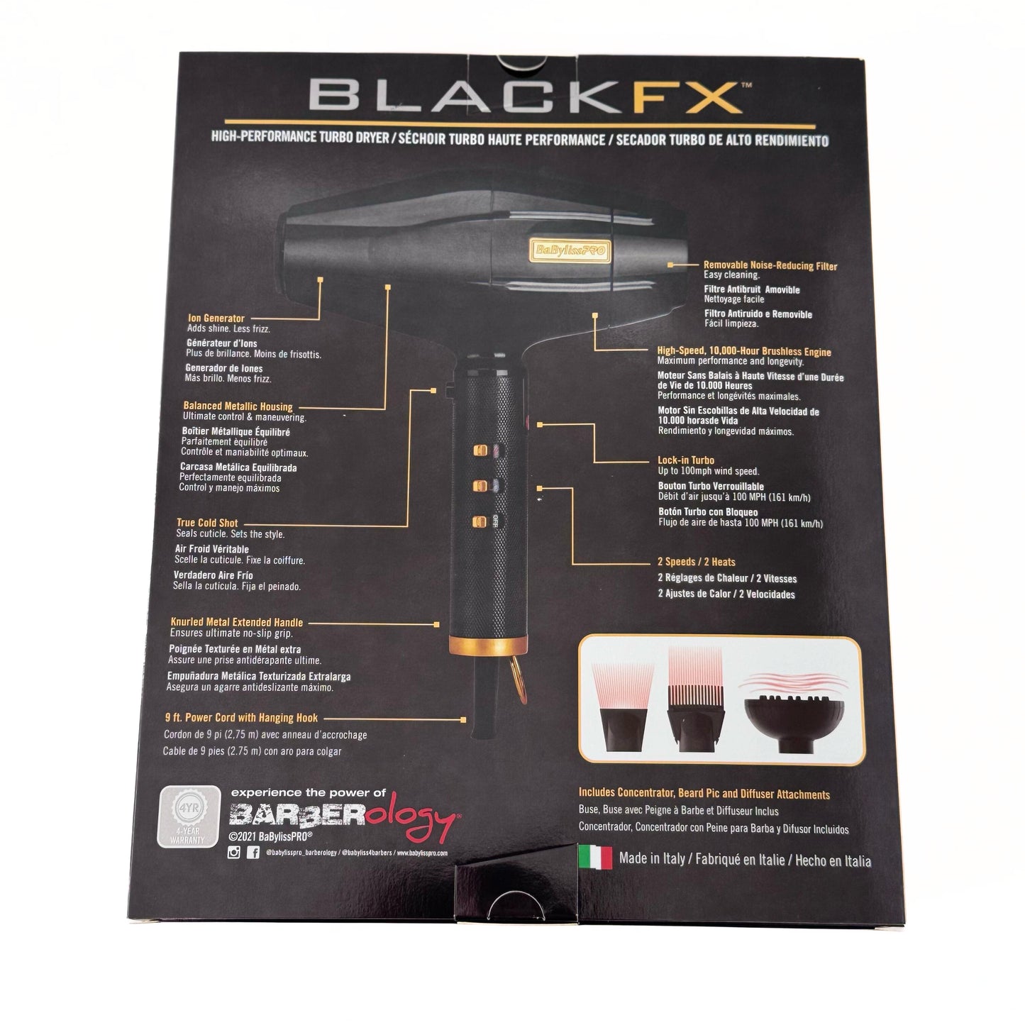 BaBylissPRO BlackFX Hair Dryer Influencer Edition FXBDB1 Lightweight Blow Dryer back of box