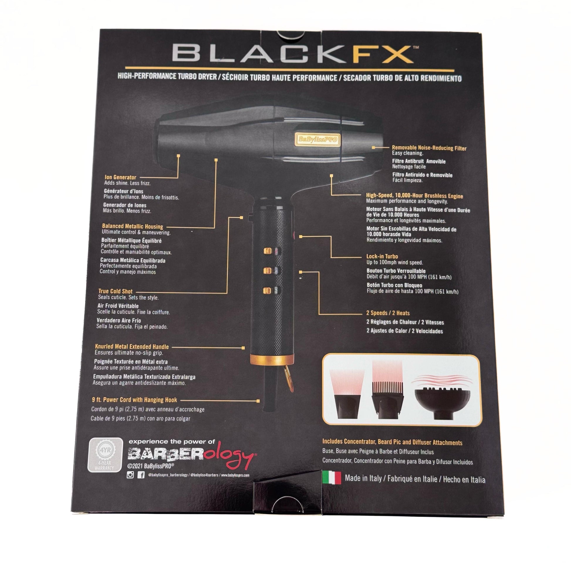 BaBylissPRO BlackFX Hair Dryer Influencer Edition FXBDB1 Lightweight Blow Dryer back of box