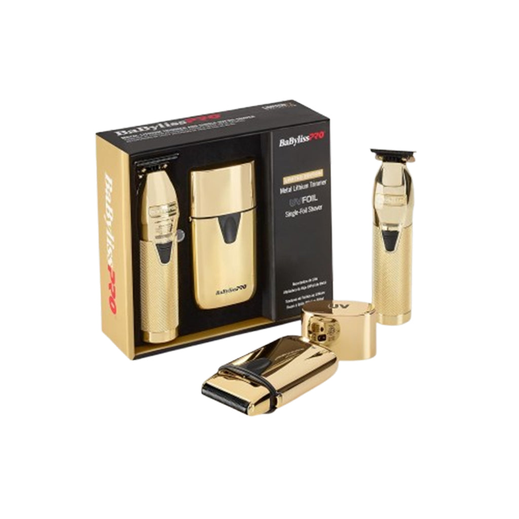 BaBylissPRO GoldFX Cordless Trimmer & UVFoil Single Foil Shaver Set – FXLFHOLPKG