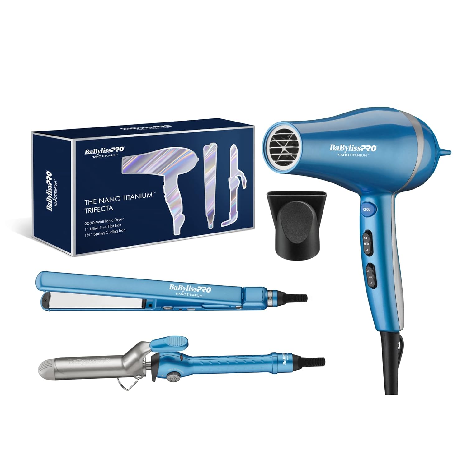 BaBylissPRO Nano Titanium Dryer, Flat Iron & Curling Iron BNTPP49TUC