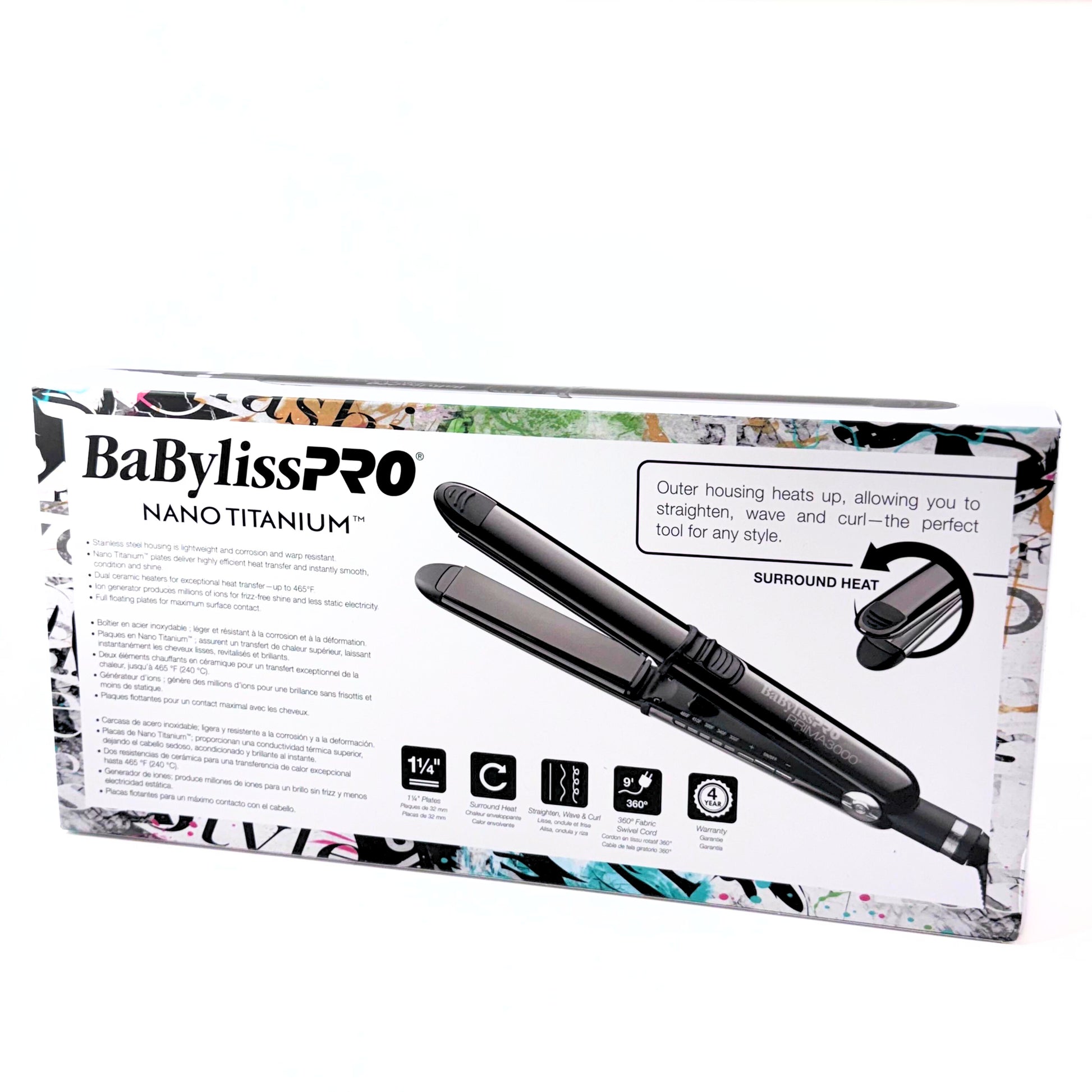 BaBylissPRO Prima 3000 Black Stainless Steel Flat Iron BNTBK3000TUC – Professional Hair Straightener back of box