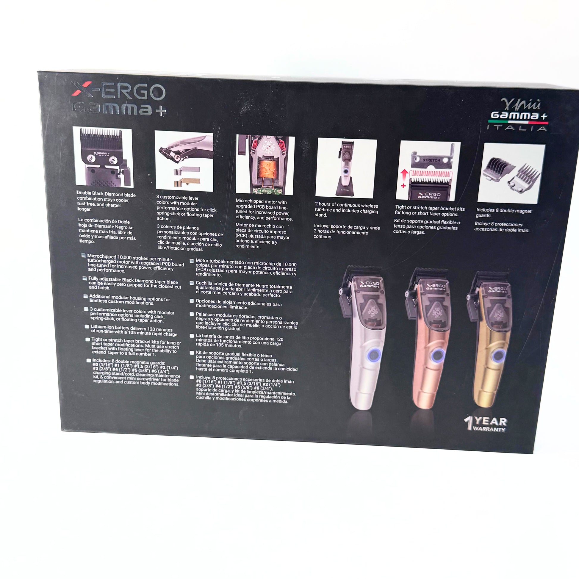 Gamma+ X-ERGO Multicolored Linear Cordless Clipper HCGPXERGOMS back box