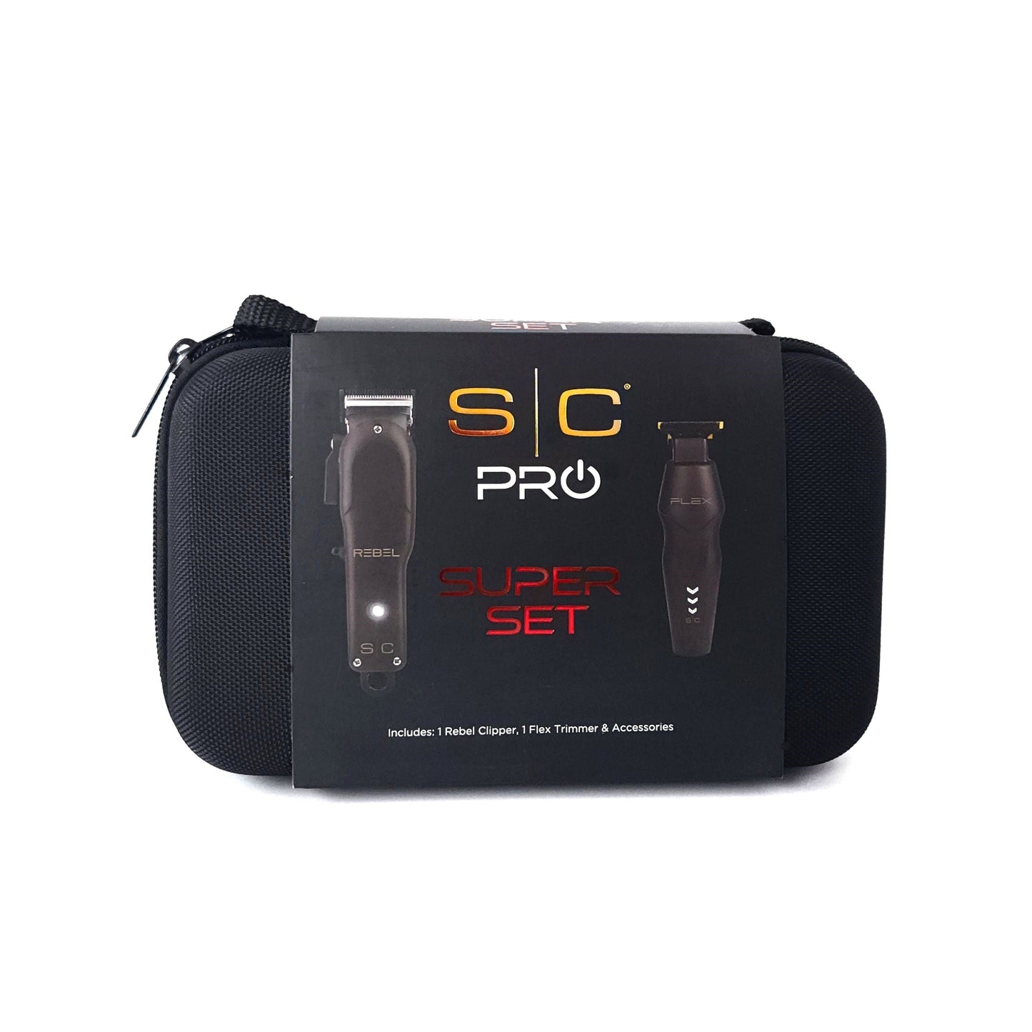 StyleCraft Pro Super Set Black Rebel Clipper & Flex Trimmer SC326B Bag with Cover