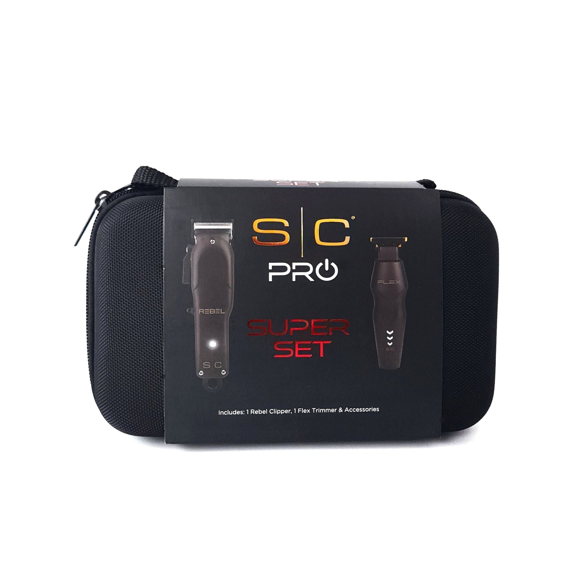 StyleCraft Pro Super Set Black Rebel Clipper & Flex Trimmer SC326B Bag with Cover