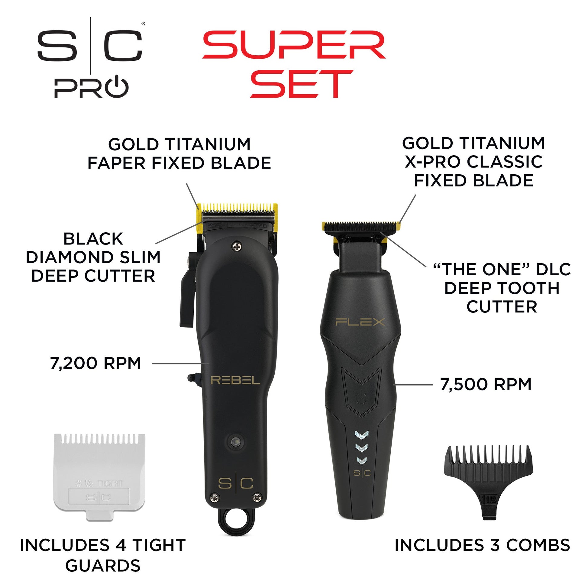 StyleCraft Pro Super Set Black Rebel Clipper & Flex Trimmer SC326B Specs
