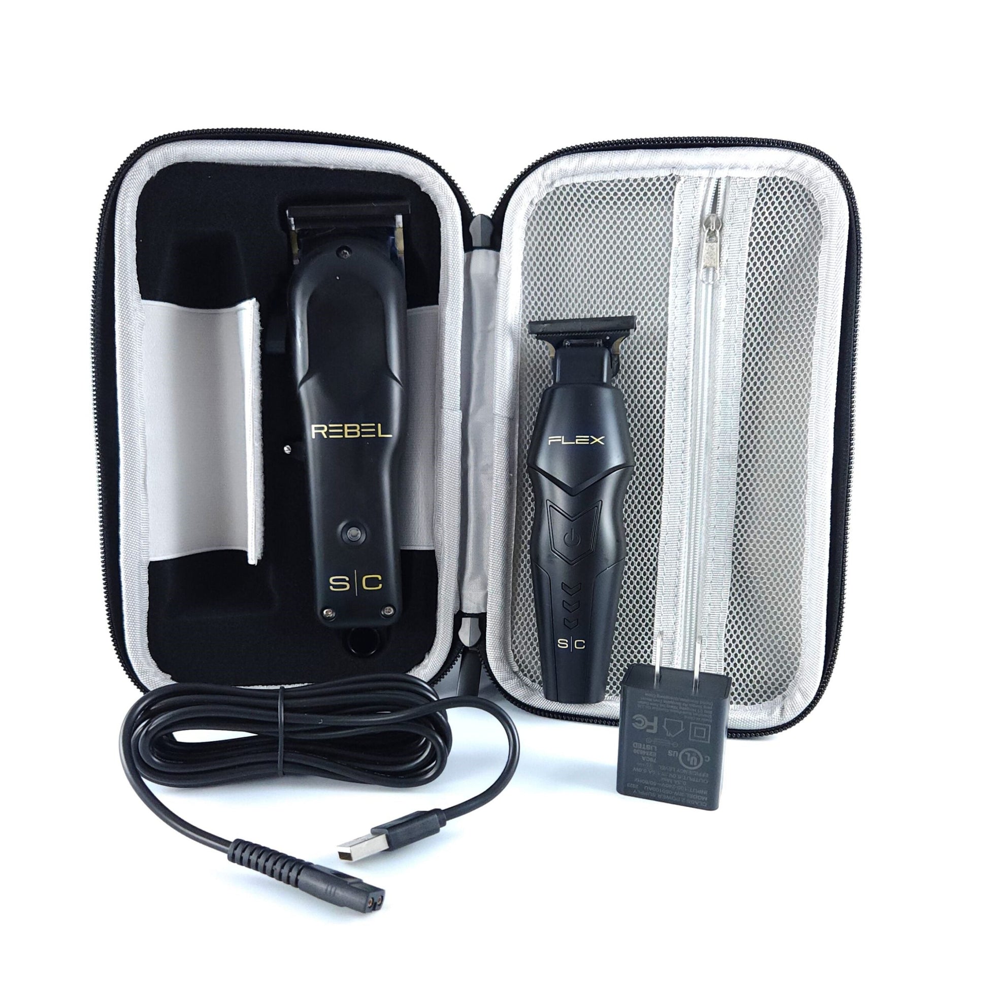 StyleCraft Pro Super Set Black Rebel Clipper & Flex Trimmer SC326B Combo in Bag