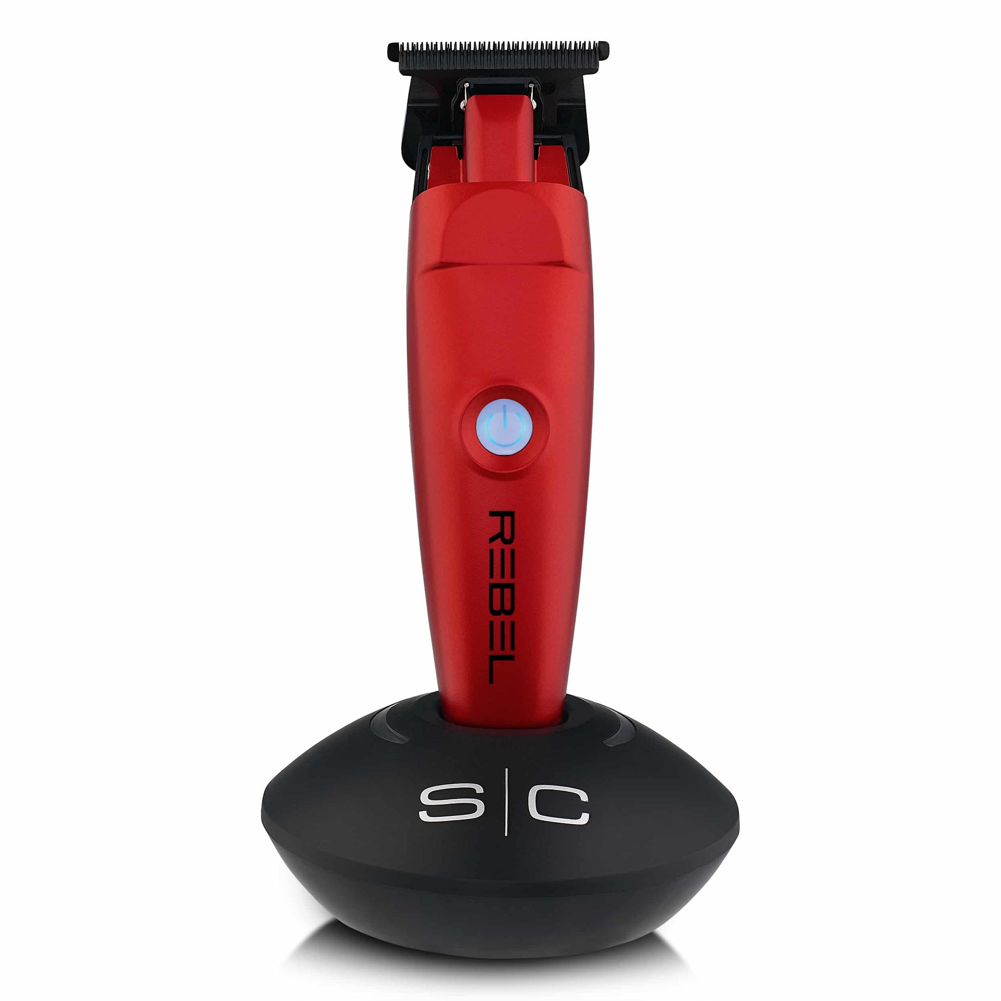 StyleCraft Rebel Clipper & Trimmer Combo (RED) SC203R Front with Base