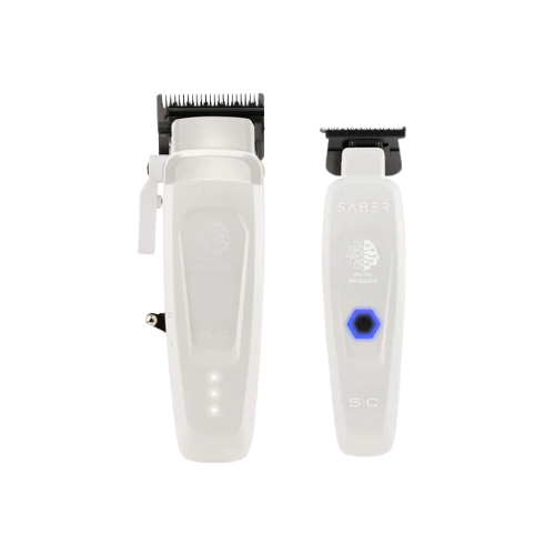 StyleCraft Saber II White Bundle: SC619 Cordless Brushless Clipper (7,200 RPM) & SC421W Cordless Brushless Trimmer (7,500 RPM) – Limited Edition