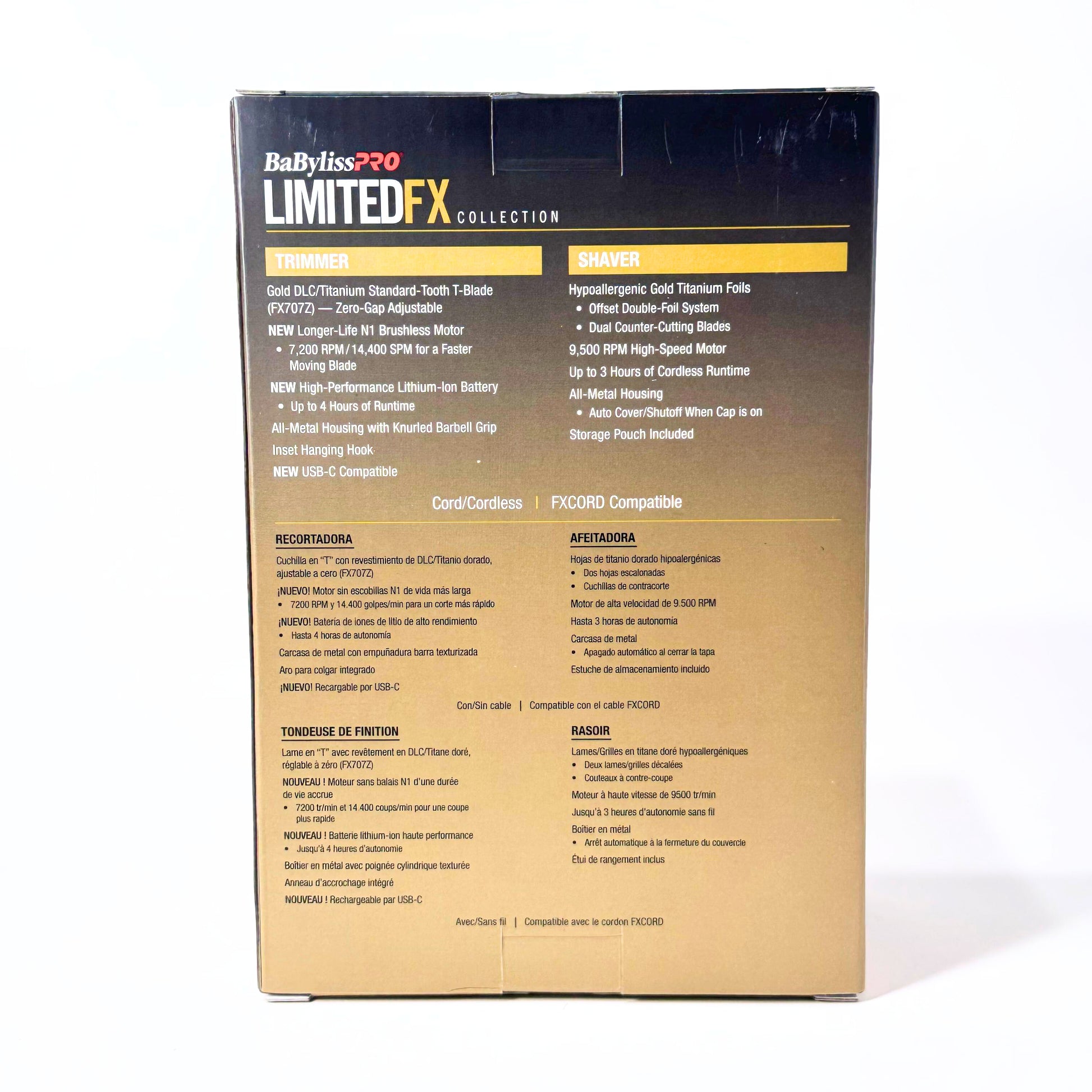 babylisspro goldfx trimmer and double foil shaver combo box back