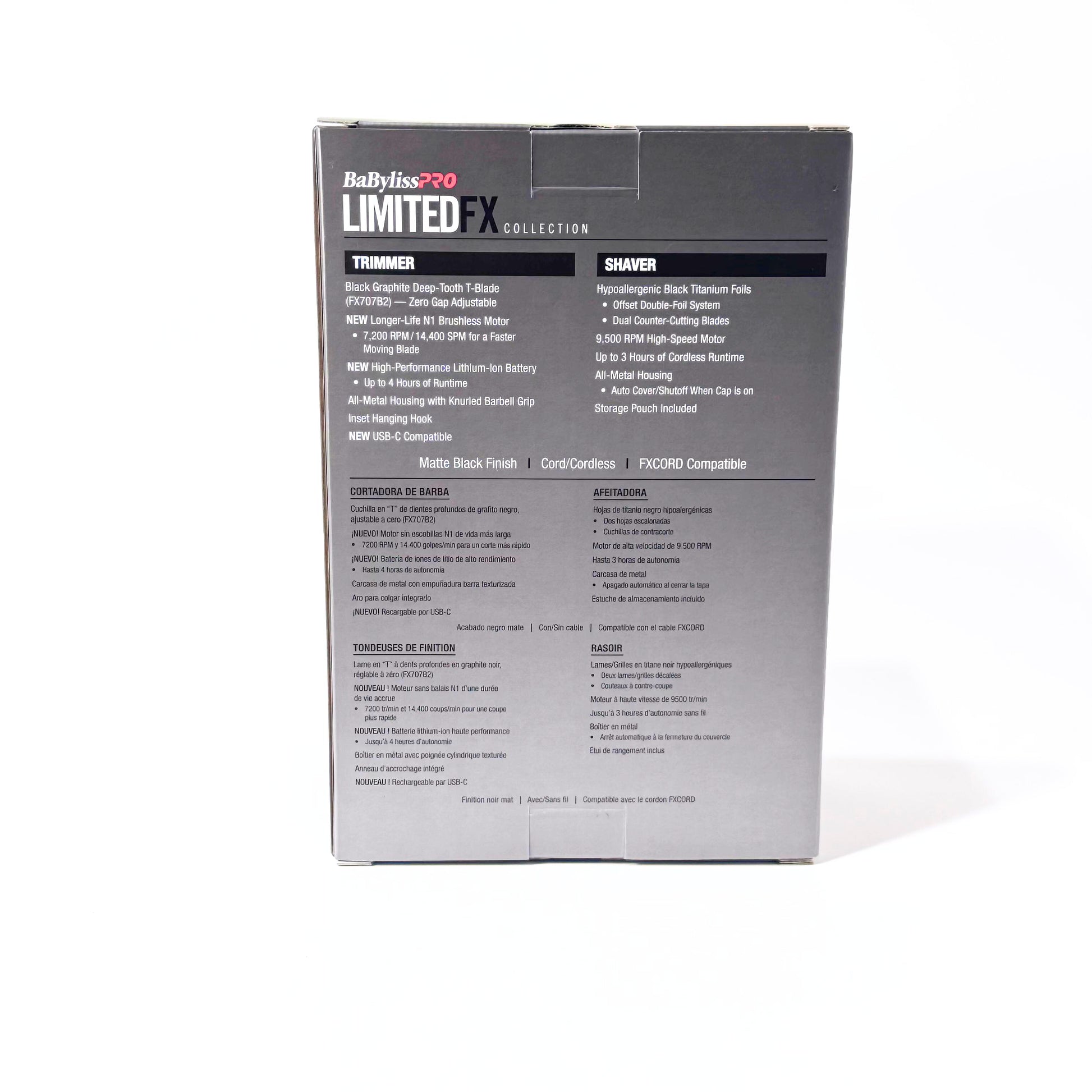 babylisspro matte black fx trimmer shaver combo box back